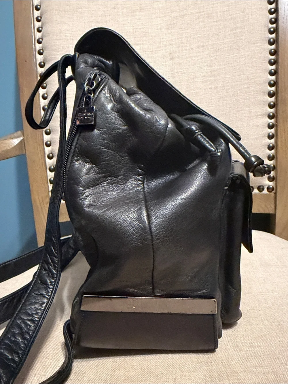 Perlina Black Leather Small Backpack